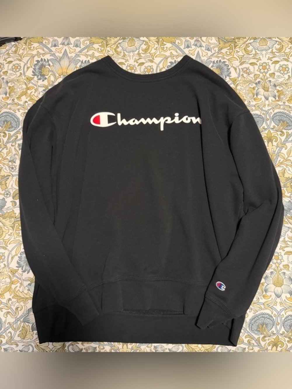 Champion Black Crewneck with White Script and Red Accent Size XXL